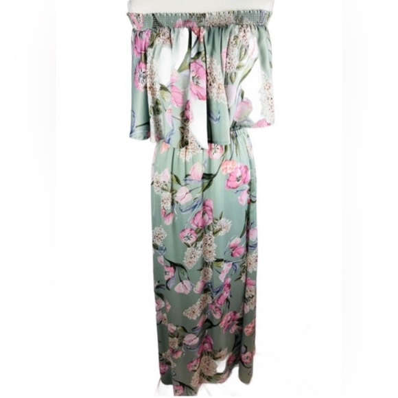 Show Me Your MuMu Dresses & Skirts - Show Me Your MuMu Mint Green and Pink Floral Off The Shoulder Dress Size M